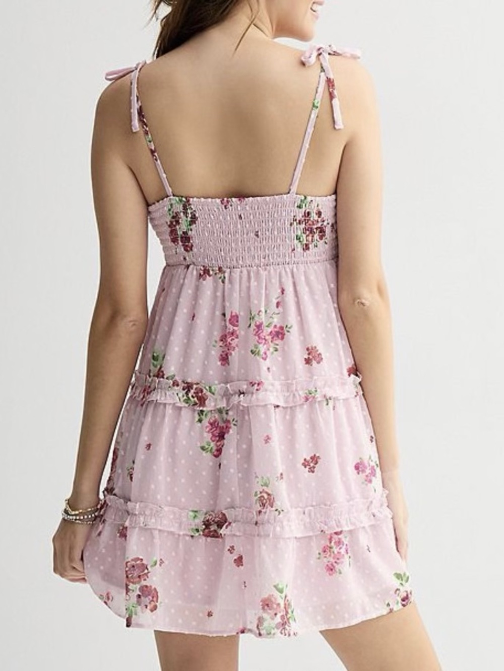 Pink Floral Tie-Shoulder Tiered Dress - Picture 2 of 5